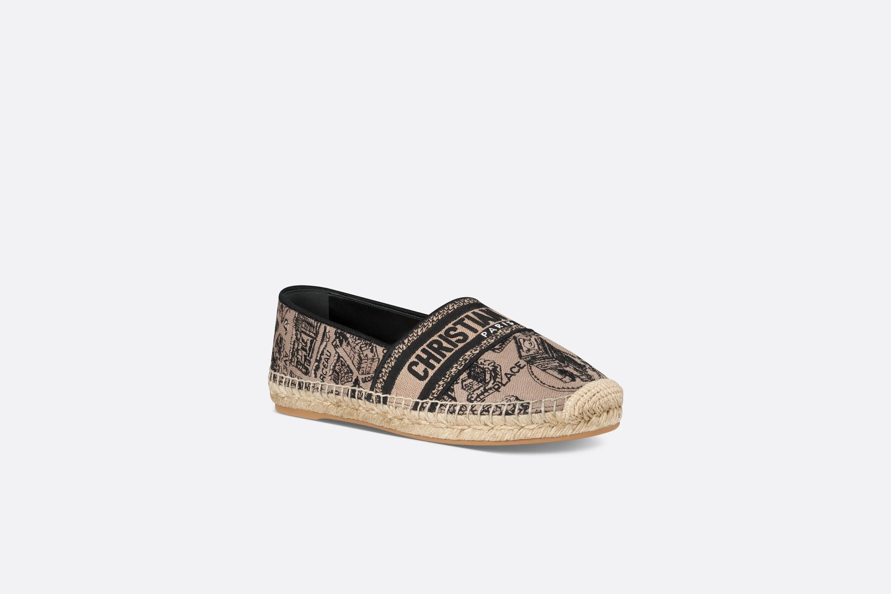 Dior Granville Espadrille • Beige and Black Cotton Embroidered with Plan de Paris Motif