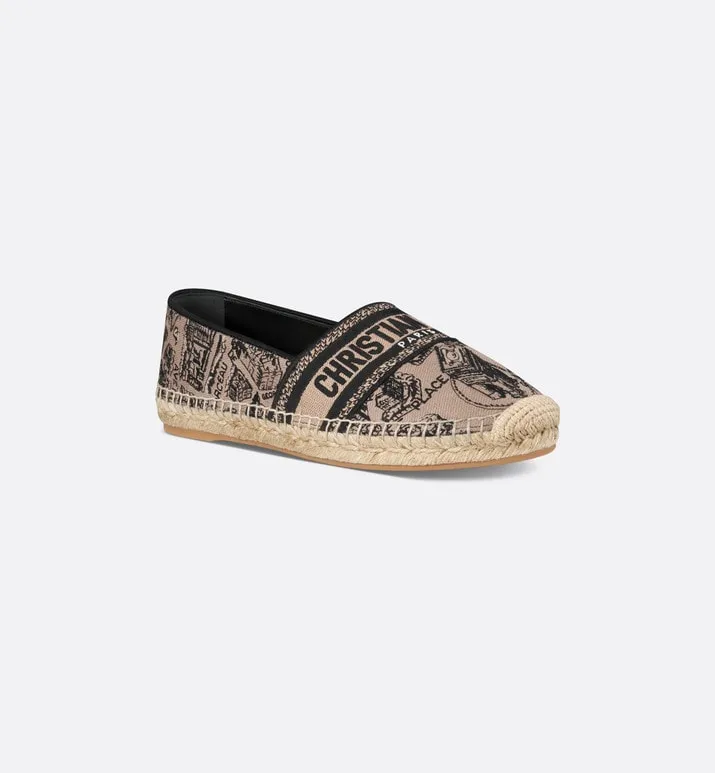 Dior Granville Espadrille • Beige and Black Cotton Embroidered with Plan de Paris Motif