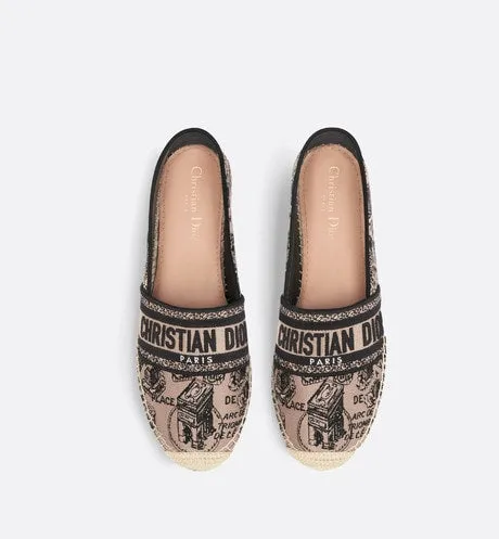 Dior Granville Espadrille • Beige and Black Cotton Embroidered with Plan de Paris Motif