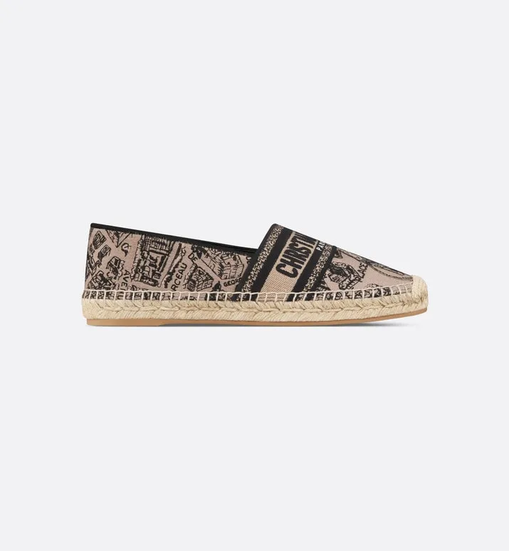 Dior Granville Espadrille • Beige and Black Cotton Embroidered with Plan de Paris Motif