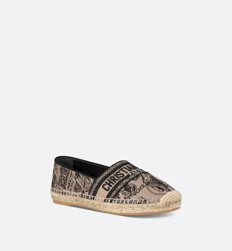 Dior Granville Espadrille • Beige and Black Cotton Embroidered with Plan de Paris Motif