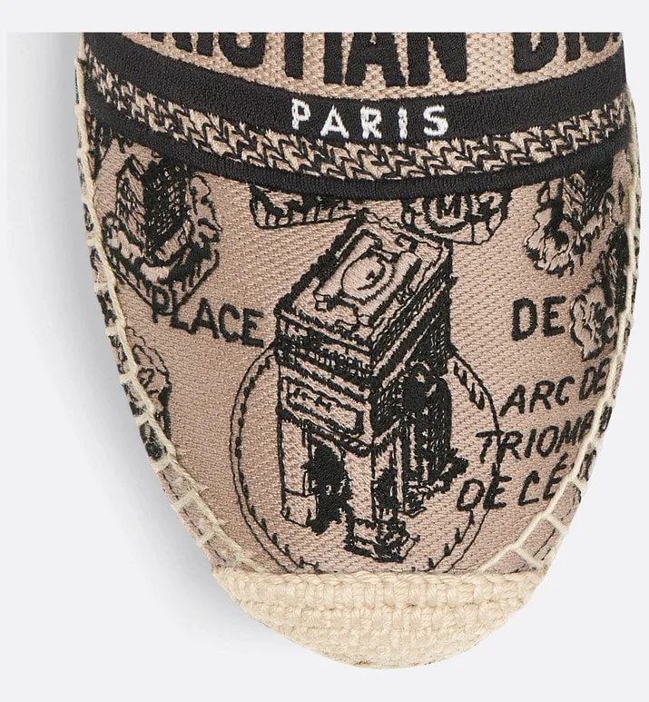 Dior Granville Espadrille • Beige and Black Cotton Embroidered with Plan de Paris Motif