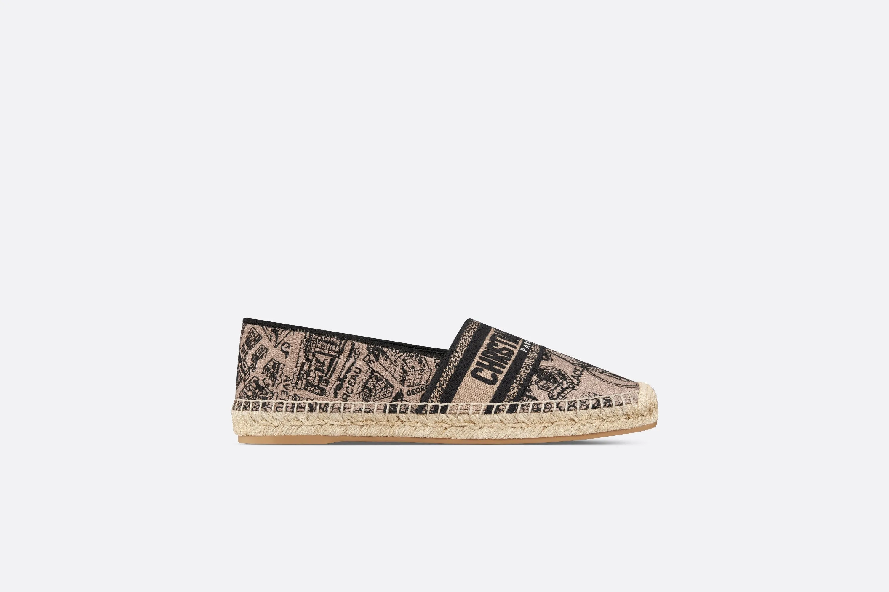 Dior Granville Espadrille • Beige and Black Cotton Embroidered with Plan de Paris Motif