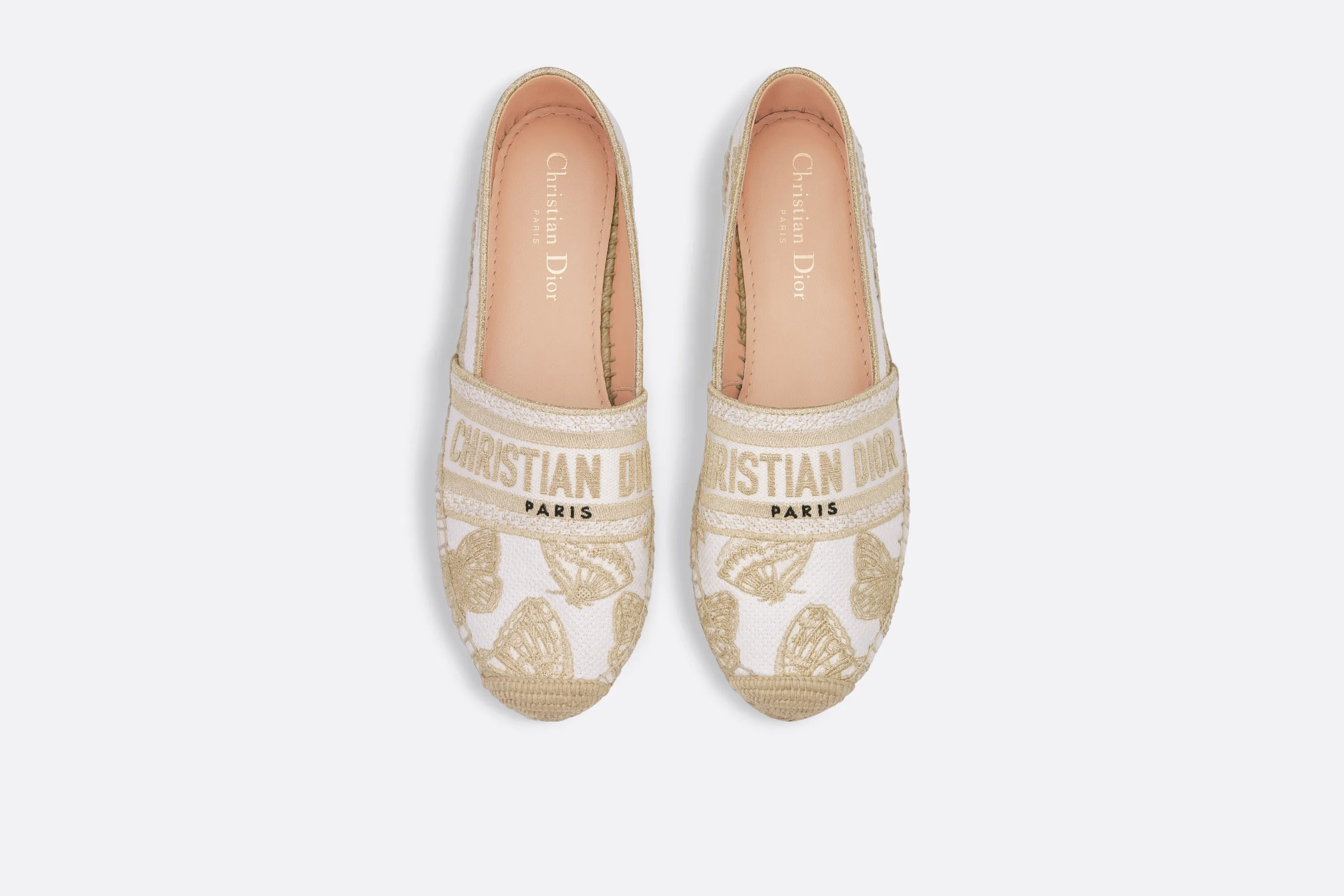 Dior Granville Espadrille • White and Gold-Tone Gradient Butterflies Embroidered Cotton with Metallic Thread