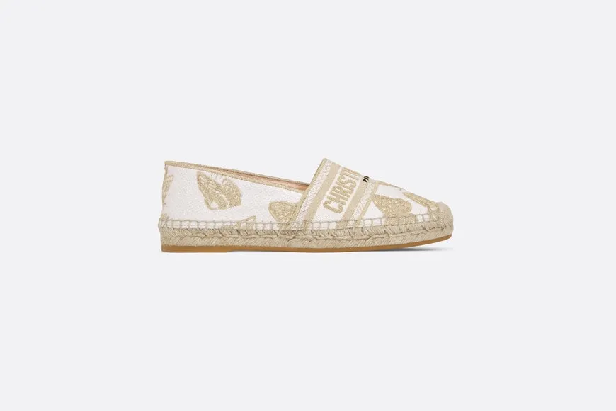Dior Granville Espadrille • White and Gold-Tone Gradient Butterflies Embroidered Cotton with Metallic Thread