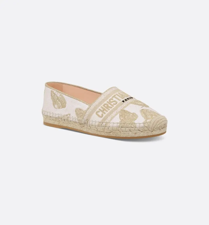 Dior Granville Espadrille • White and Gold-Tone Gradient Butterflies Embroidered Cotton with Metallic Thread