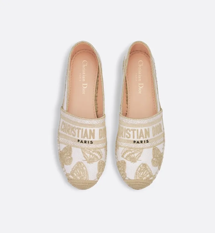 Dior Granville Espadrille • White and Gold-Tone Gradient Butterflies Embroidered Cotton with Metallic Thread