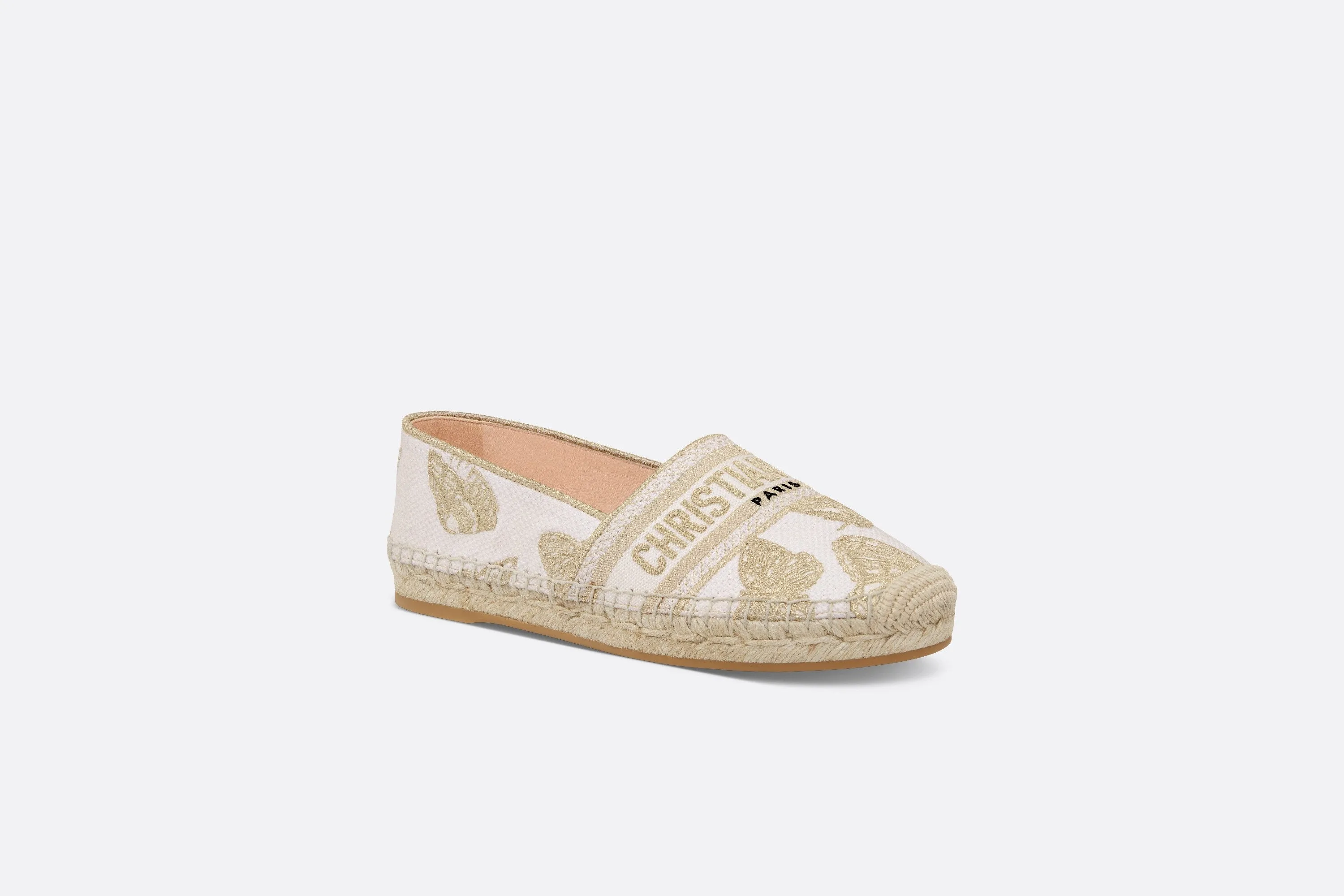 Dior Granville Espadrille • White and Gold-Tone Gradient Butterflies Embroidered Cotton with Metallic Thread
