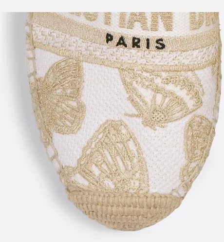 Dior Granville Espadrille • White and Gold-Tone Gradient Butterflies Embroidered Cotton with Metallic Thread