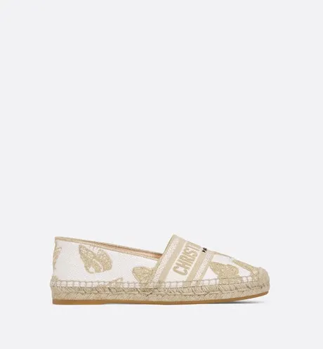 Dior Granville Espadrille • White and Gold-Tone Gradient Butterflies Embroidered Cotton with Metallic Thread