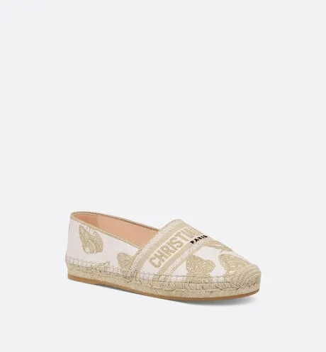 Dior Granville Espadrille • White and Gold-Tone Gradient Butterflies Embroidered Cotton with Metallic Thread