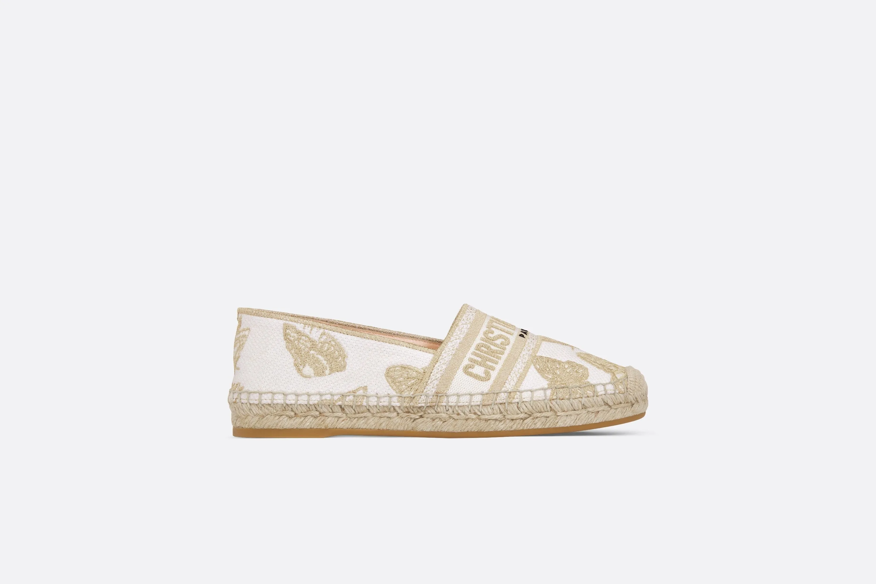 Dior Granville Espadrille • White and Gold-Tone Gradient Butterflies Embroidered Cotton with Metallic Thread