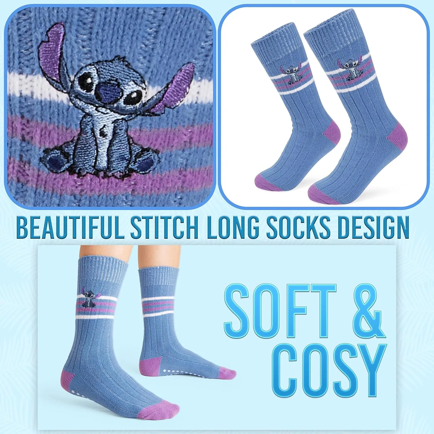Disney Stitch Bed Socks for Women Teenagers Warm Baby Yoda Slipper Socks Non Slip One Size Stitch Gifts