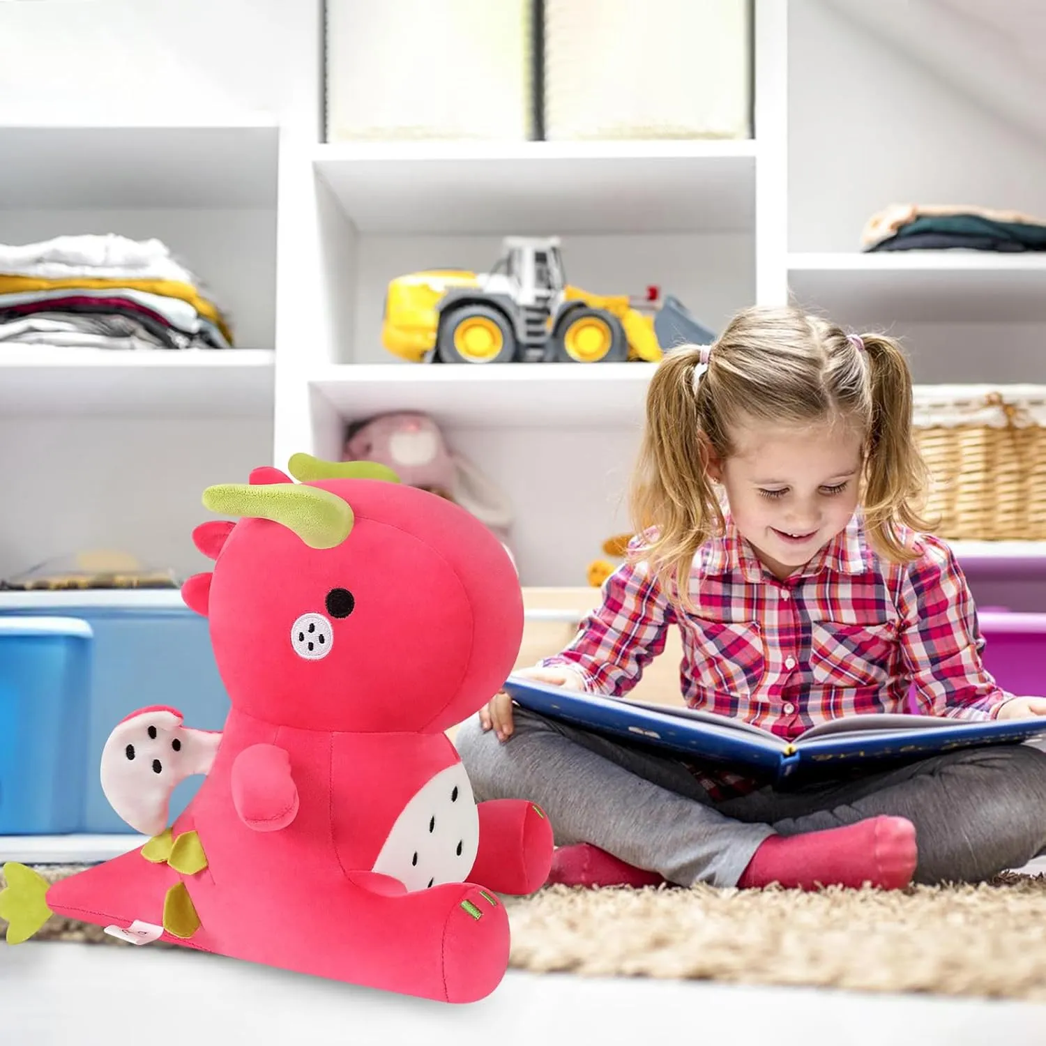 Ditucu Cute Dragon Fruit Dinosaur Stuffed Animals Plush Toys Dolls Soft Dino Pitay Plushie Birthday Gifts for Kids Girls Boys Red 16 inch