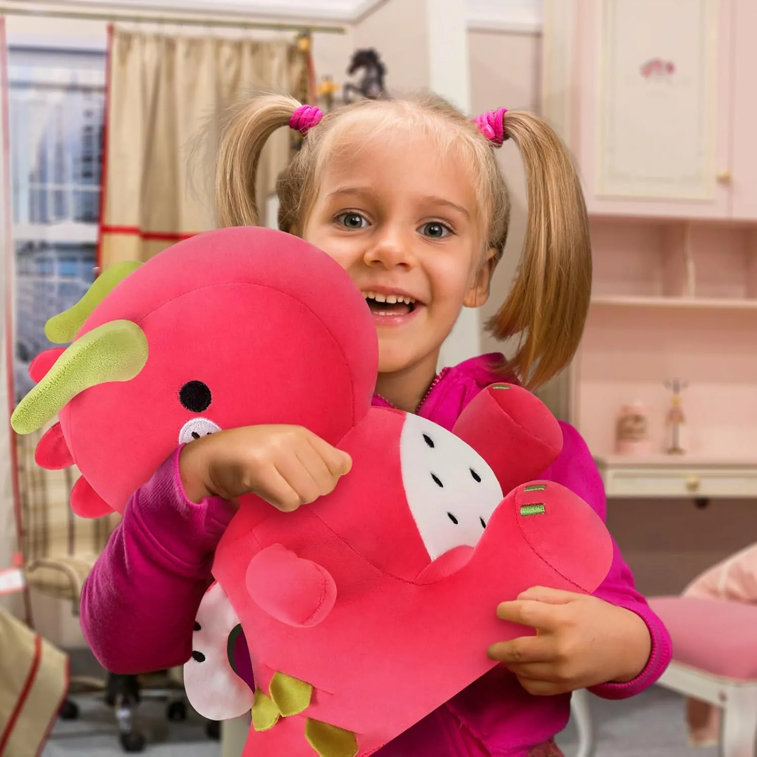 Ditucu Cute Dragon Fruit Dinosaur Stuffed Animals Plush Toys Dolls Soft Dino Pitay Plushie Birthday Gifts for Kids Girls Boys Red 16 inch