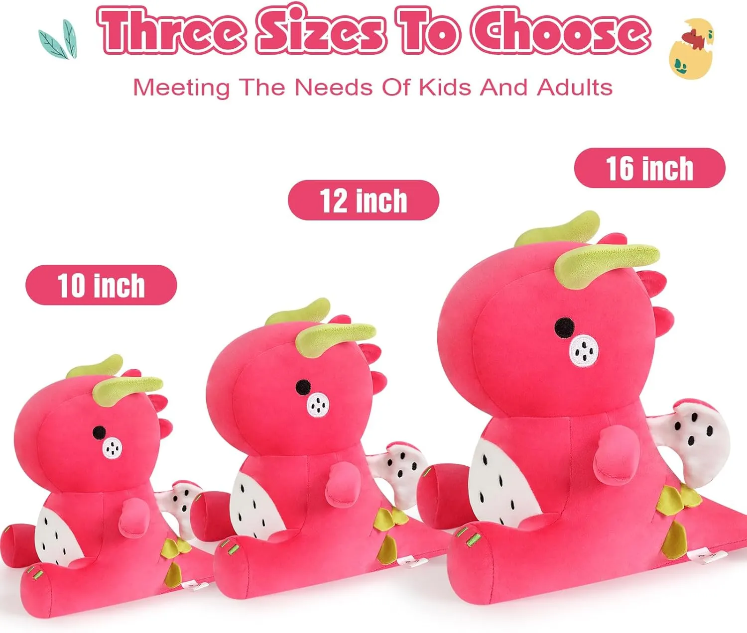 Ditucu Cute Dragon Fruit Dinosaur Stuffed Animals Plush Toys Dolls Soft Dino Pitay Plushie Birthday Gifts for Kids Girls Boys Red 16 inch