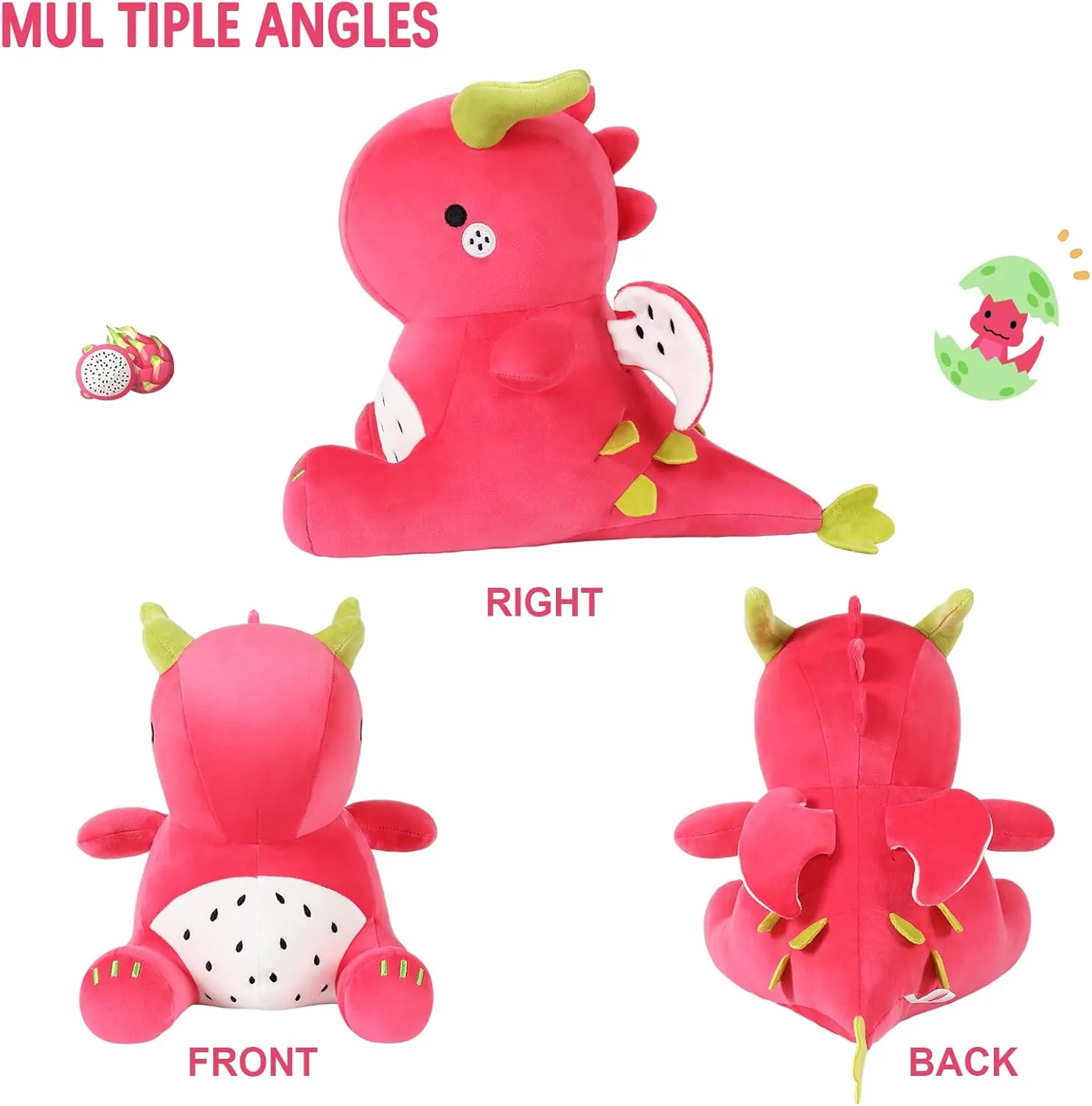 Ditucu Cute Dragon Fruit Dinosaur Stuffed Animals Plush Toys Dolls Soft Dino Pitay Plushie Birthday Gifts for Kids Girls Boys Red 16 inch