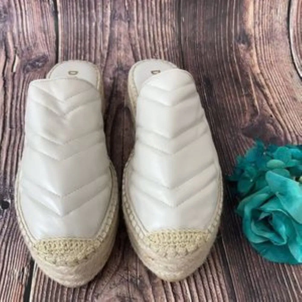 DKNY Cream Leather Ricki Espadrille Platform Mules 10M