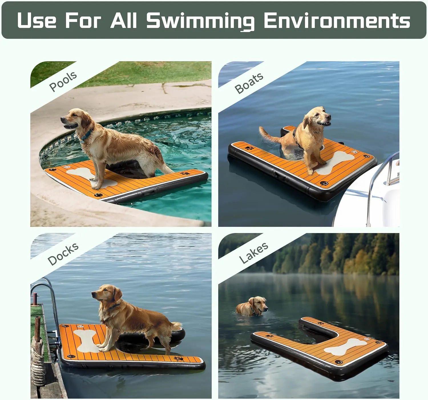 Dog Pool Ramp - Inflatable Dog Boat Ramp (60" x 40"), Safe & Easy Water Access, Supports Dogs Up to 210 Pounds, Suitable for Pool, Dock & Lake