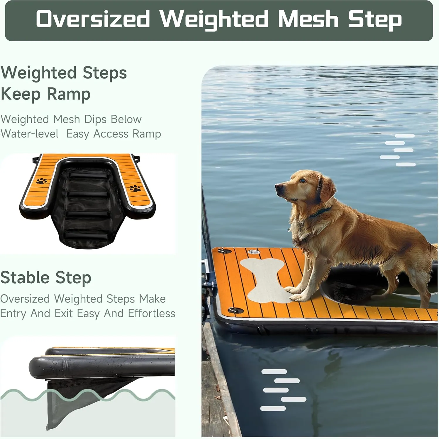Dog Pool Ramp - Inflatable Dog Boat Ramp (60" x 40"), Safe & Easy Water Access, Supports Dogs Up to 210 Pounds, Suitable for Pool, Dock & Lake