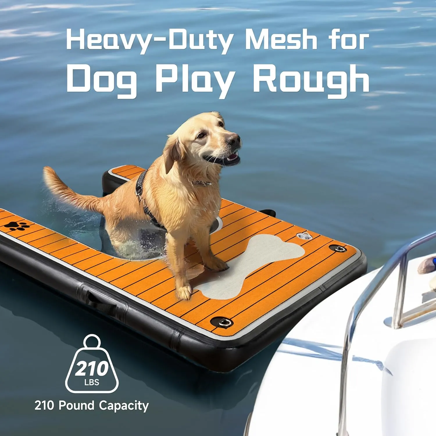 Dog Pool Ramp - Inflatable Dog Boat Ramp (60" x 40"), Safe & Easy Water Access, Supports Dogs Up to 210 Pounds, Suitable for Pool, Dock & Lake