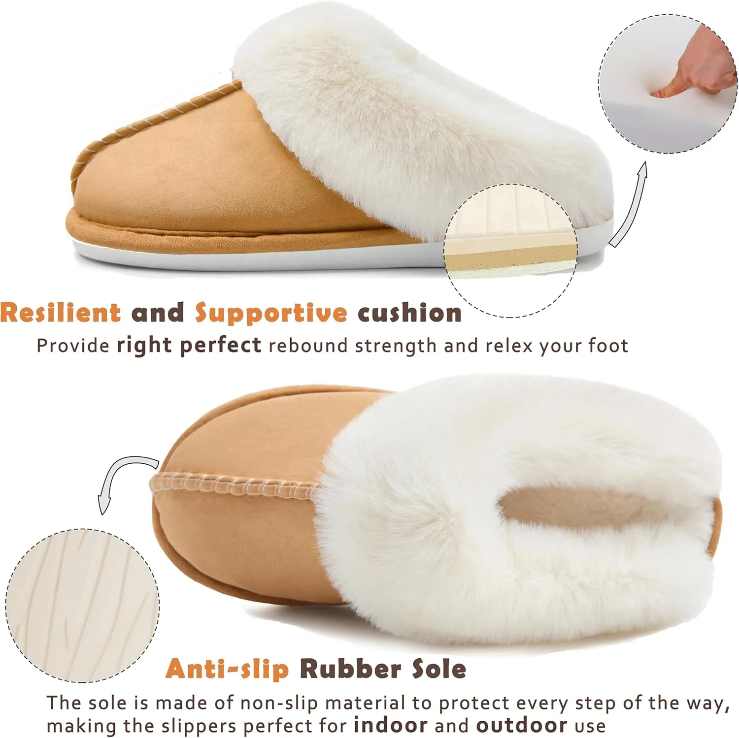 Donpapa Womens Slipper with Memory Foam Fluffy Soft Warm Slip On House Slippers Anti-Skid Cozy Plush for Indoor Outdoor