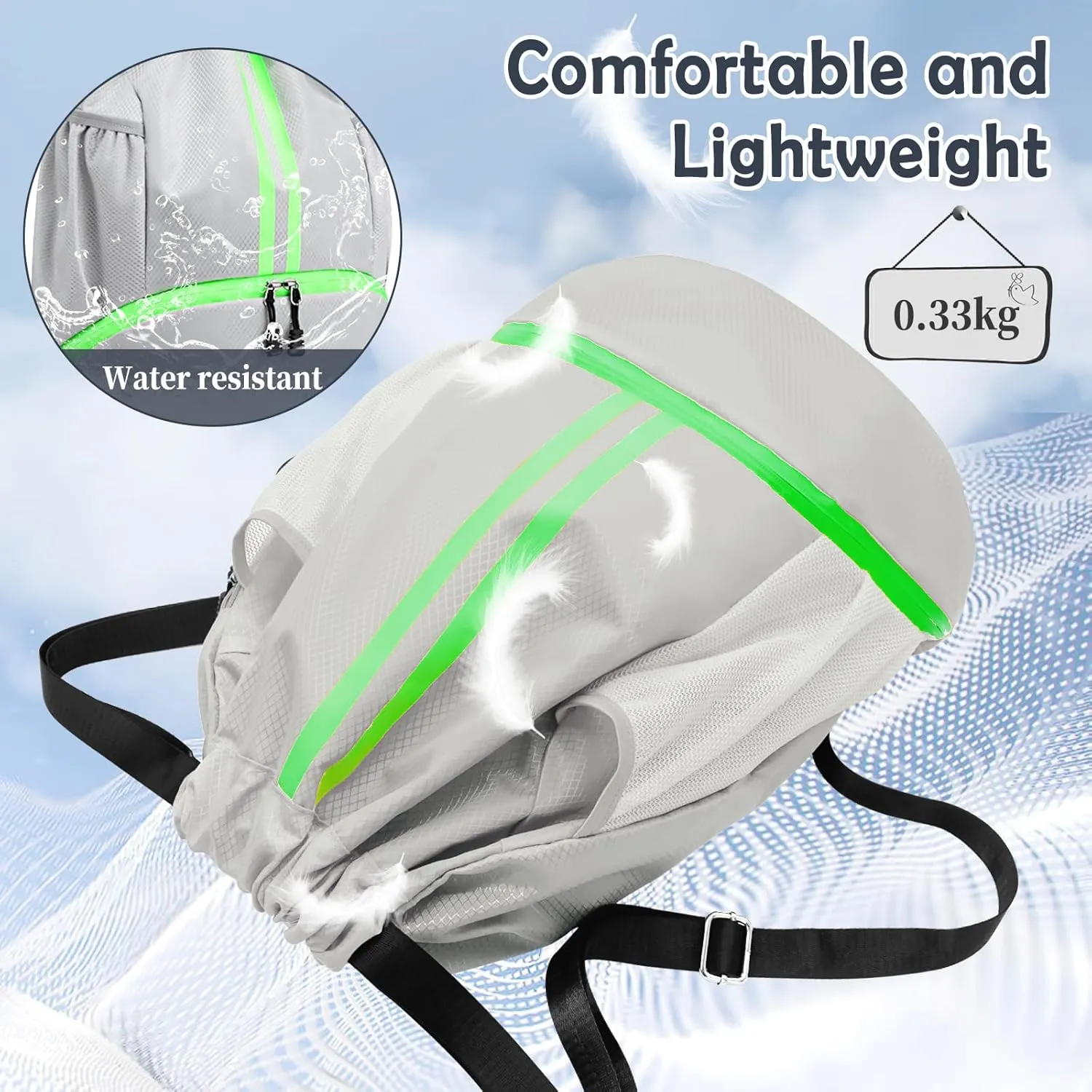 Drawstring Backpack Gym Bag for Men, Basketball Bags Sports Cinch Sack with Shoe Compartment and Water Resistant Wet Pocket Large Gym Sackpack for Basketball Soccer Beach Swim Fitness (Grey)