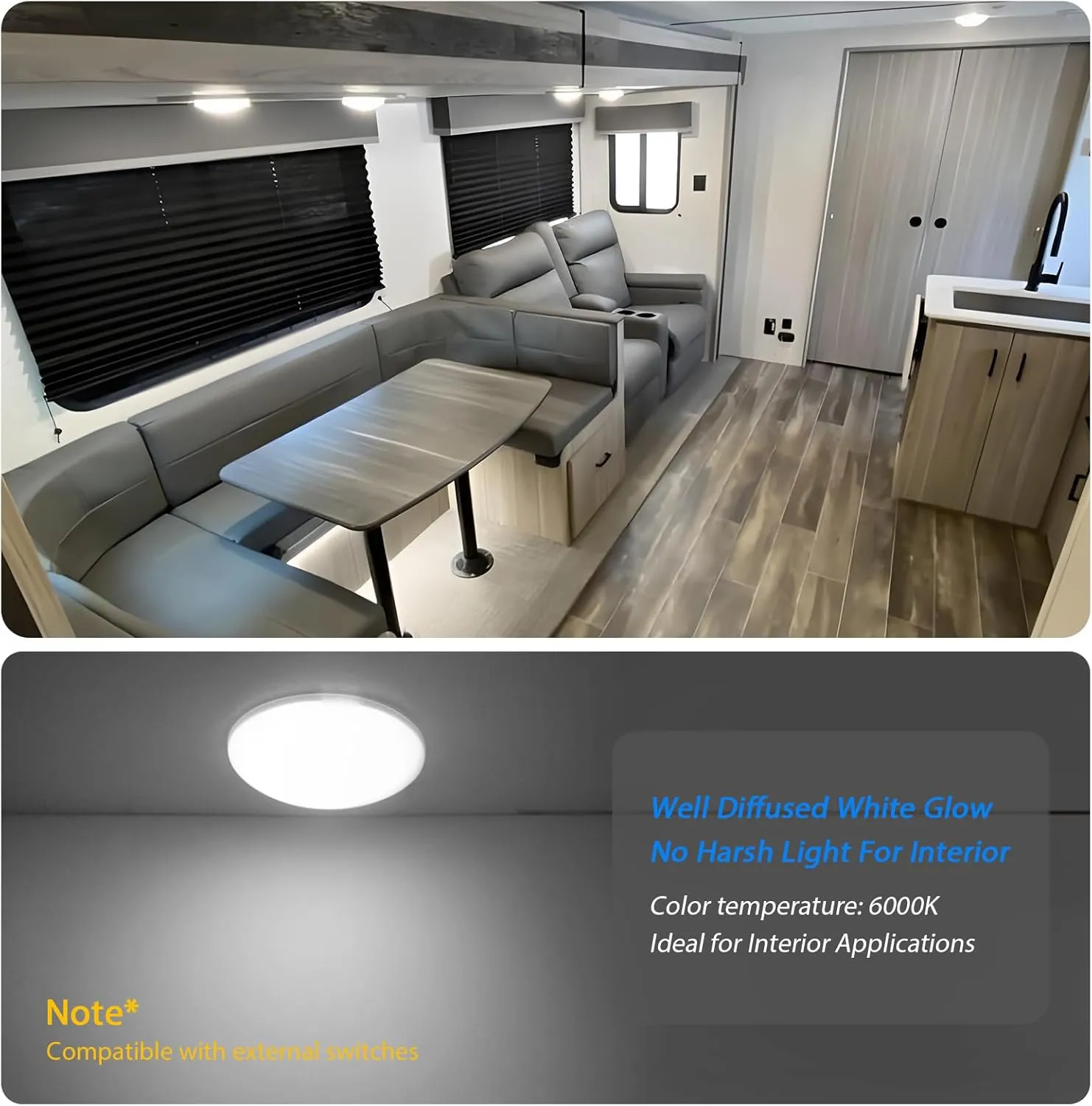 Dream lighting RV Interior Lights 12V LED Dome Light Fixtures 4.5" Cool White Cabin Lighting 6000K, No Switch, Pack of 6
