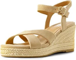 DREAMCIA Espadrilles Wedge Platform Sandals for Women Strappy Ankle Strap Buckle Open Toe Sandals Dressy Shoes Summer