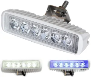Dual Color LED Boat Spreader Light Deck Flood Beam Stainless Hardware & Bracket IP68 Waterproof Multicolor Bright High Lumen Output (White Housing, White & Blue)