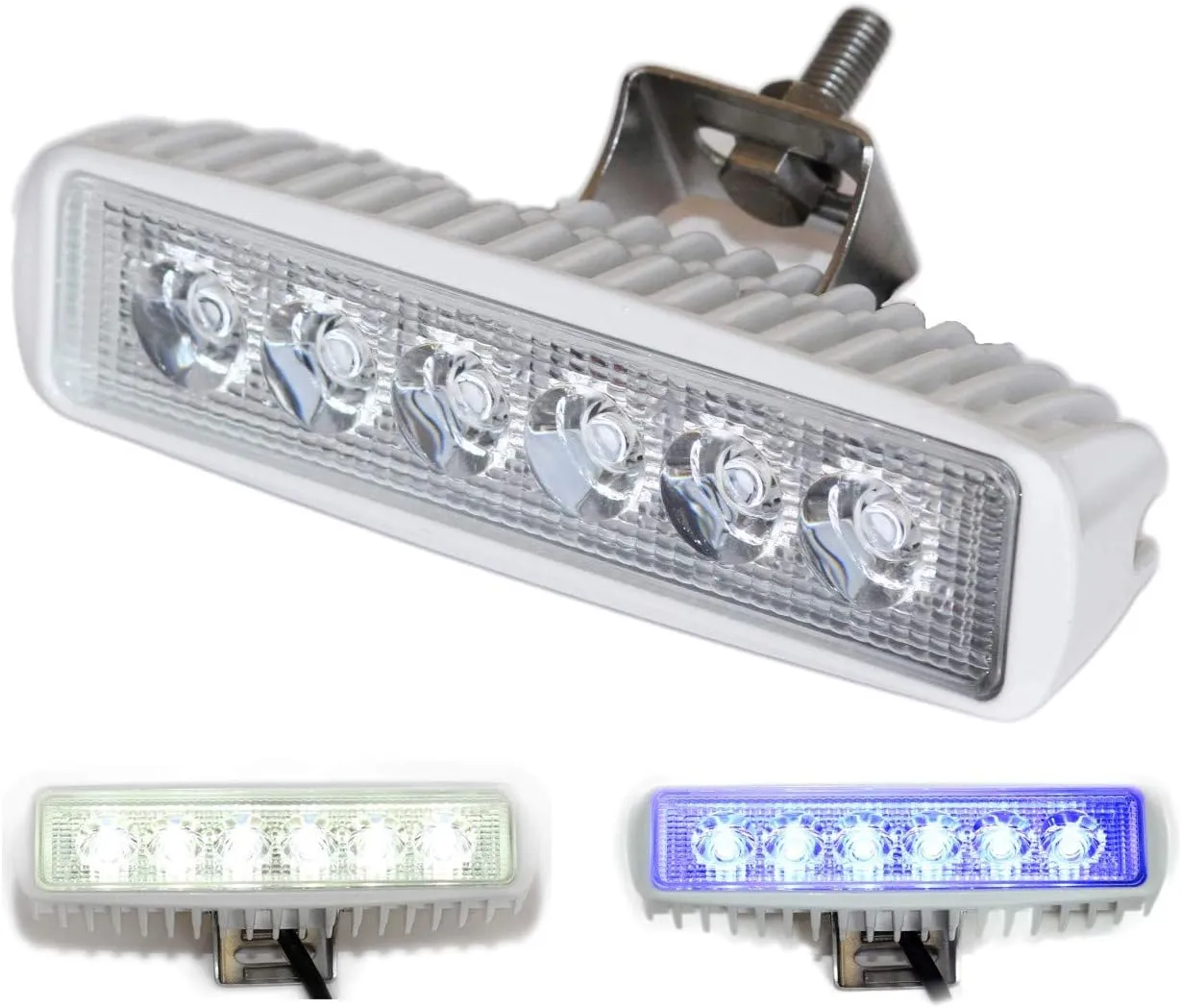 Dual Color LED Boat Spreader Light Deck Flood Beam Stainless Hardware & Bracket IP68 Waterproof Multicolor Bright High Lumen Output (White Housing, White & Blue)