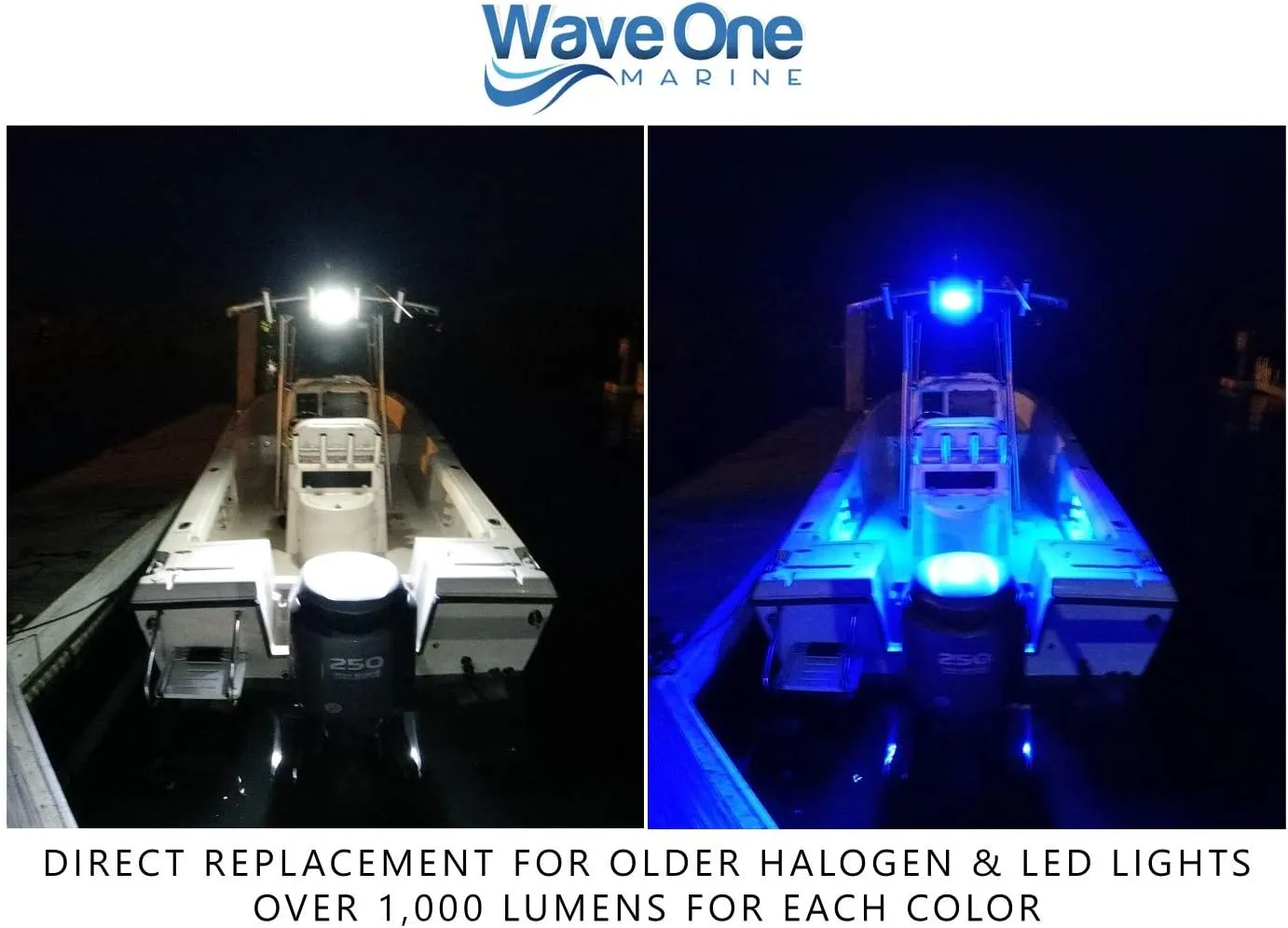 Dual Color LED Boat Spreader Light Deck Flood Beam Stainless Hardware & Bracket IP68 Waterproof Multicolor Bright High Lumen Output (White Housing, White & Blue)