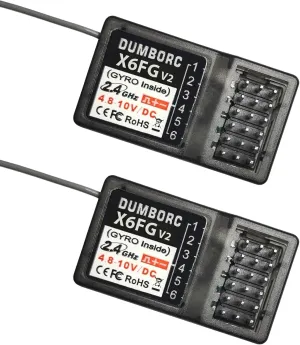 DUMBORC 2 Pcs X6FG(Built in Gyro) 6 Channels 2.4GHz RC Receiver for DUMBORC X6/X4/X5/X6PM-350 Transmitter RC Car Boat Tank Drifting Car