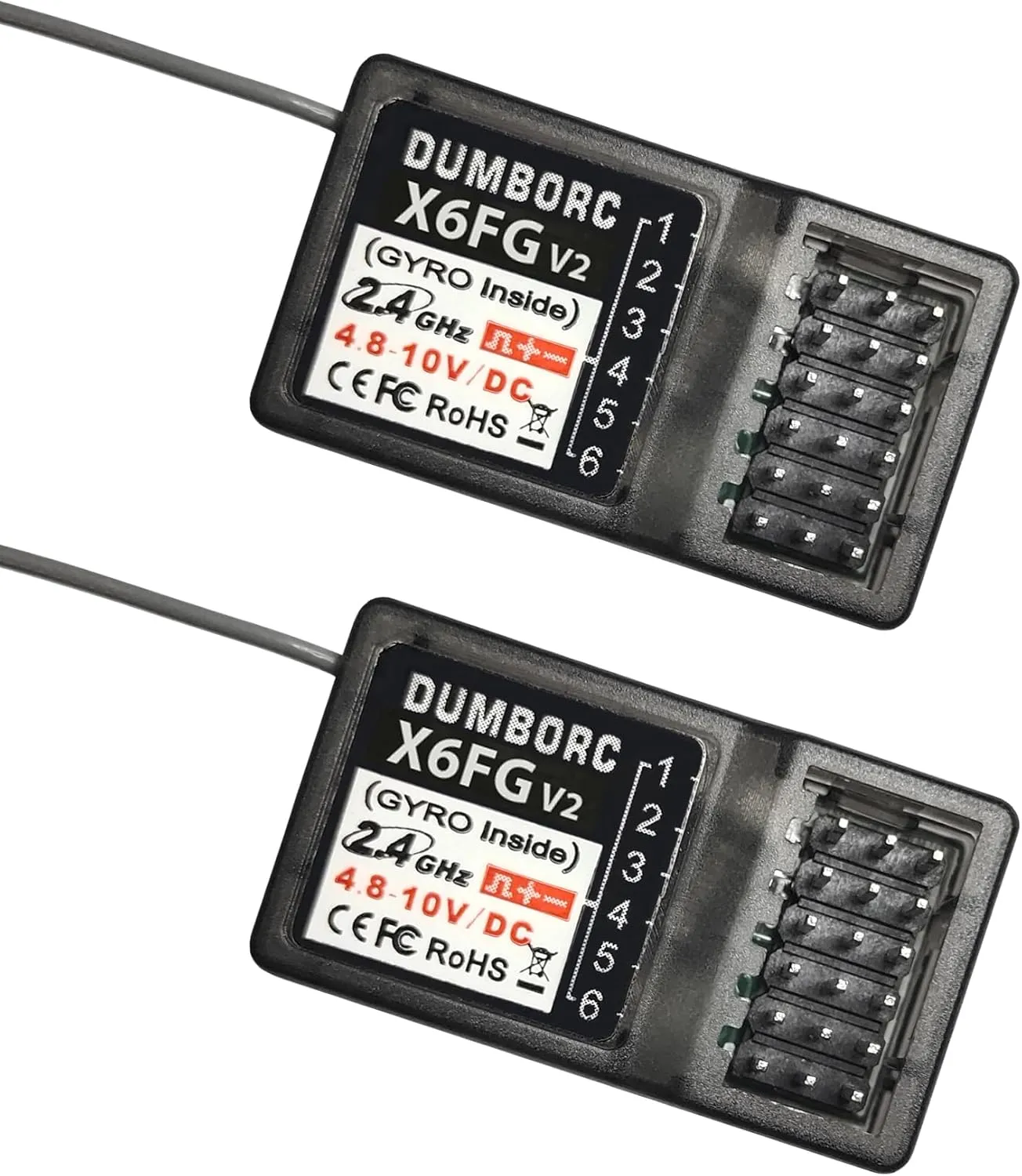 DUMBORC 2 Pcs X6FG(Built in Gyro) 6 Channels 2.4GHz RC Receiver for DUMBORC X6/X4/X5/X6PM-350 Transmitter RC Car Boat Tank Drifting Car