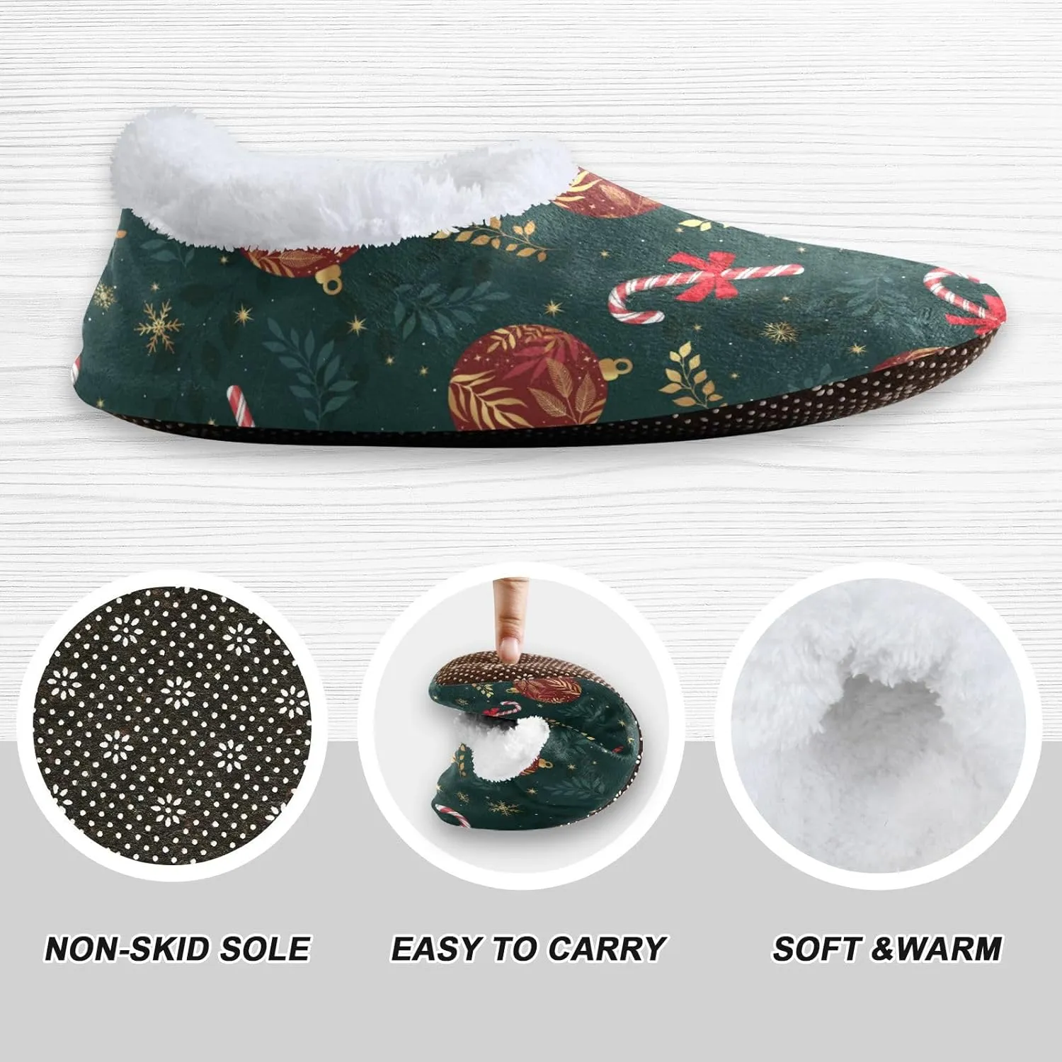 Dussdil Candy Canes Snowflakes Red Balls Home Winter Slippers Spa Travel House Slipper Soft Memory Foam Slipper Non Slip for Hotel Bedroom Shoes Slippers M