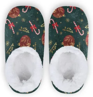 Dussdil Candy Canes Snowflakes Red Balls Home Winter Slippers Spa Travel House Slipper Soft Memory Foam Slipper Non Slip for Hotel Bedroom Shoes Slippers M