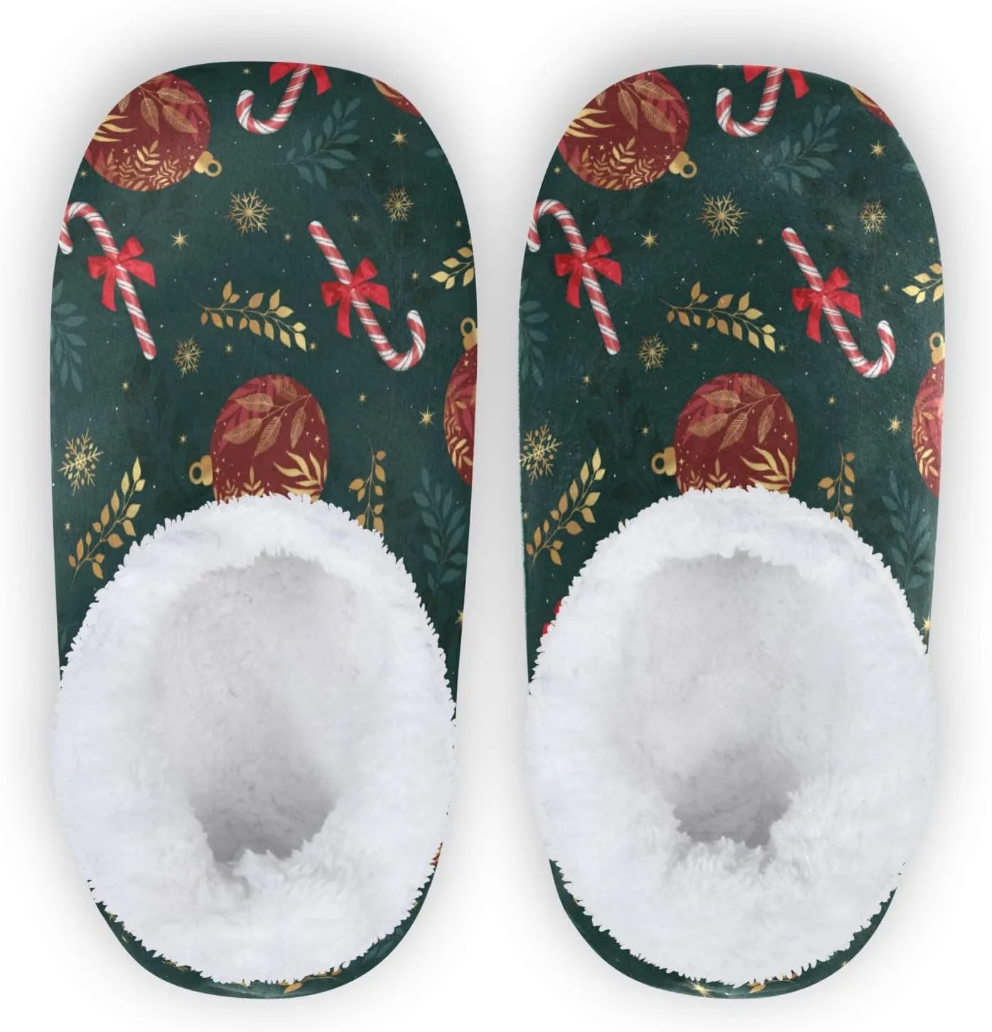 Dussdil Candy Canes Snowflakes Red Balls Home Winter Slippers Spa Travel House Slipper Soft Memory Foam Slipper Non Slip for Hotel Bedroom Shoes Slippers M