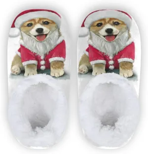 Dussdil Corgi Christmas Hat Home Winter Slippers Spa Travel House Slipper Soft Memory Foam Slipper Non Slip for Women Men Hotel Bedroom Shoes Slippers M