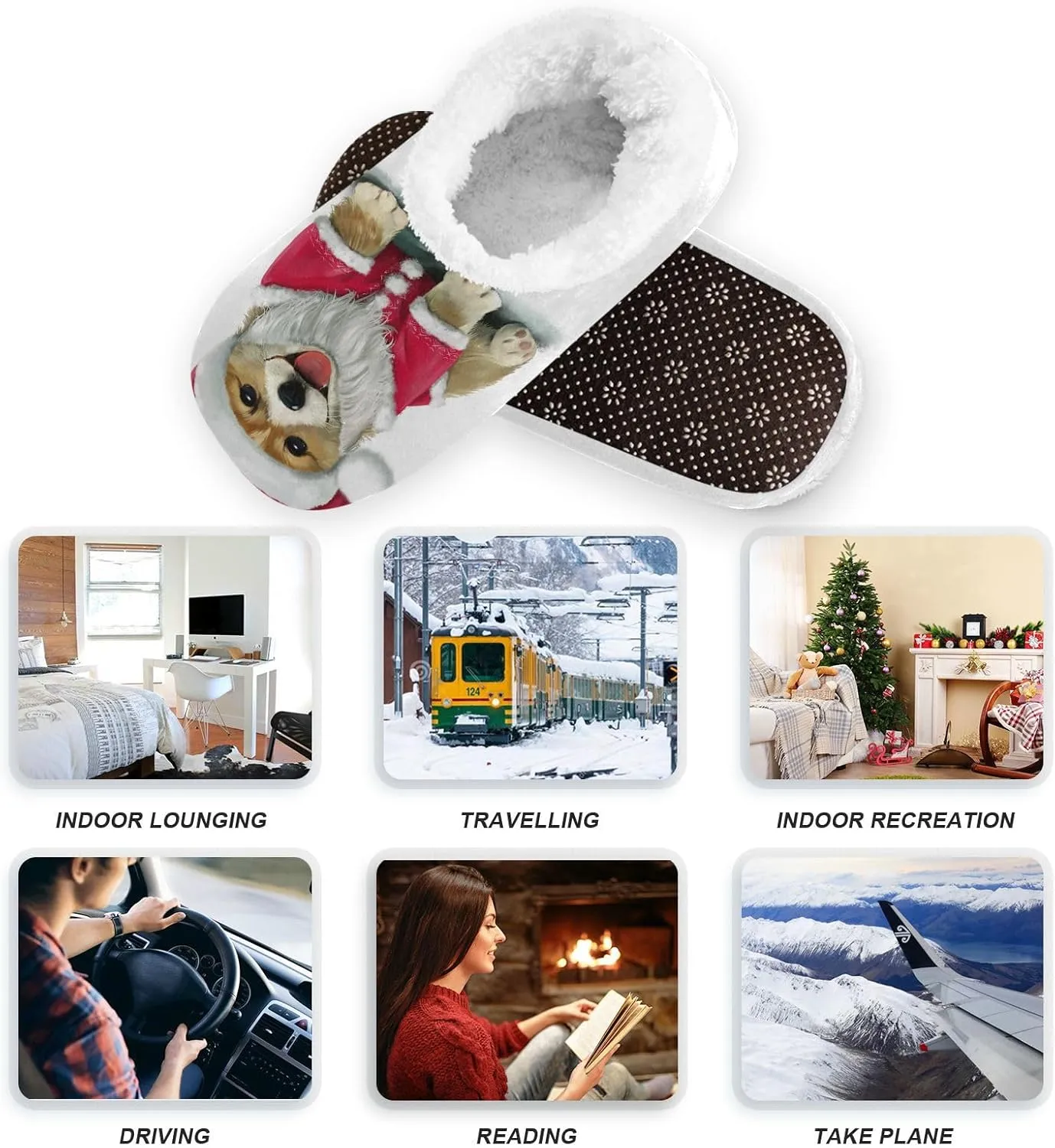 Dussdil Corgi Christmas Hat Home Winter Slippers Spa Travel House Slipper Soft Memory Foam Slipper Non Slip for Women Men Hotel Bedroom Shoes Slippers M