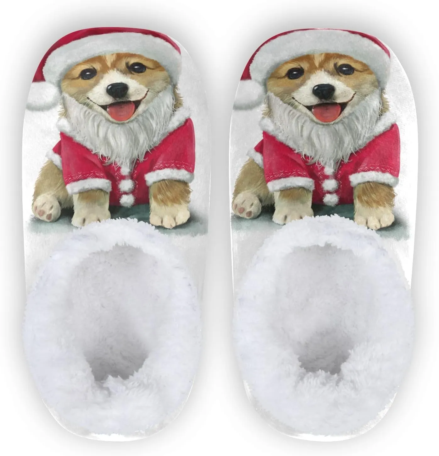 Dussdil Corgi Christmas Hat Home Winter Slippers Spa Travel House Slipper Soft Memory Foam Slipper Non Slip for Women Men Hotel Bedroom Shoes Slippers M