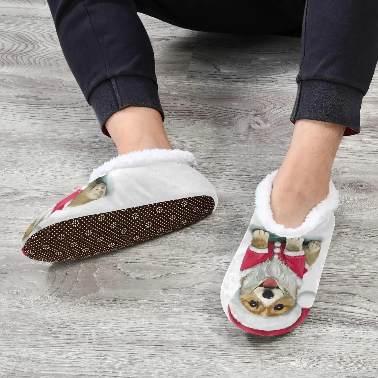 Dussdil Corgi Christmas Hat Home Winter Slippers Spa Travel House Slipper Soft Memory Foam Slipper Non Slip for Women Men Hotel Bedroom Shoes Slippers M