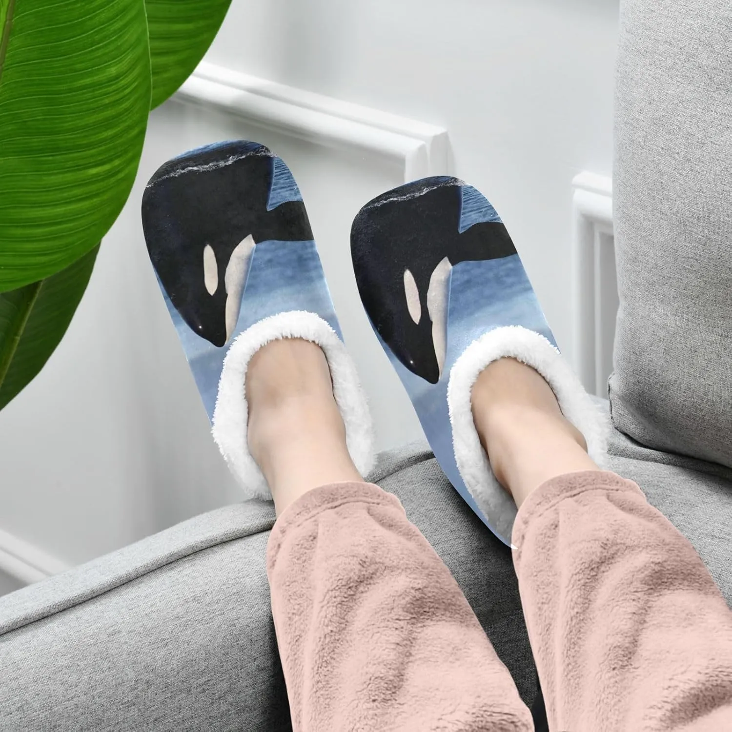 Dussdil Orca Killer Whale Home Winter Slippers Spa Travel House Slipper Soft Memory Foam Slipper Non Slip for Women Men Hotel Bedroom Shoes Slippers M
