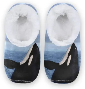 Dussdil Orca Killer Whale Home Winter Slippers Spa Travel House Slipper Soft Memory Foam Slipper Non Slip for Women Men Hotel Bedroom Shoes Slippers M