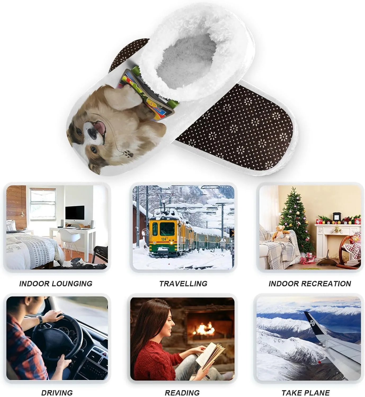 Dussdil Puppy Corgi Rides A Skateboard Home Winter Slippers Spa Travel House Slipper Soft Memory Foam Slipper Non Slip for Women Men Hotel Bedroom Shoes Slippers M