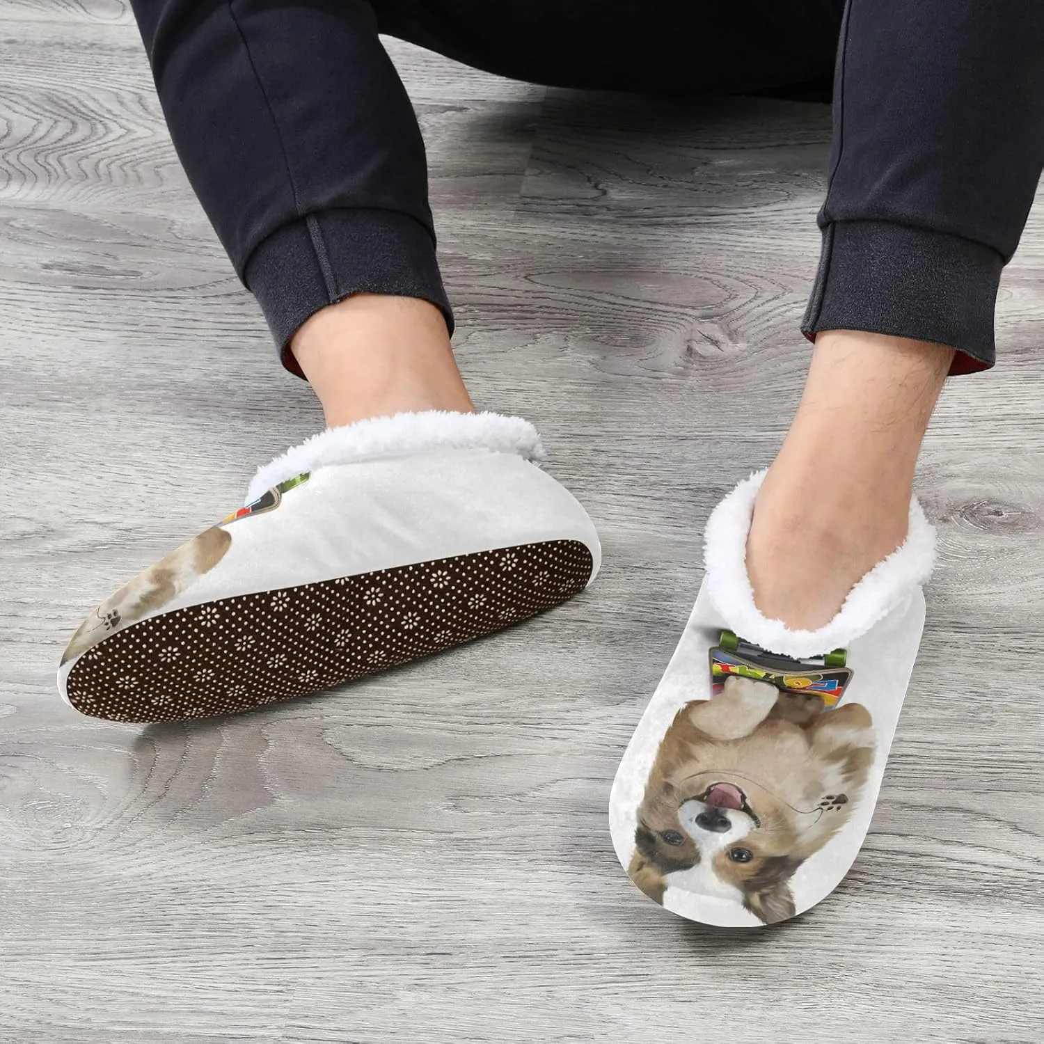 Dussdil Puppy Corgi Rides A Skateboard Home Winter Slippers Spa Travel House Slipper Soft Memory Foam Slipper Non Slip for Women Men Hotel Bedroom Shoes Slippers M