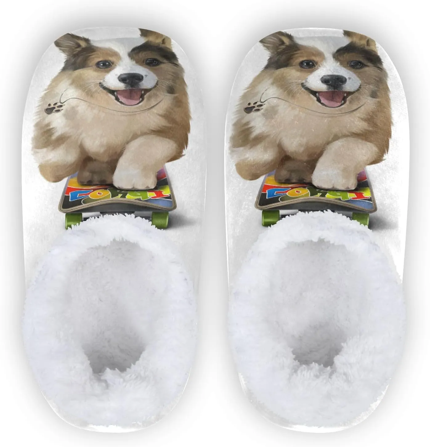 Dussdil Puppy Corgi Rides A Skateboard Home Winter Slippers Spa Travel House Slipper Soft Memory Foam Slipper Non Slip for Women Men Hotel Bedroom Shoes Slippers M