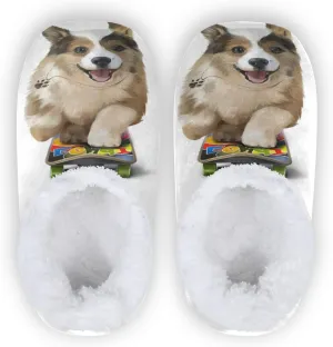 Dussdil Puppy Corgi Rides A Skateboard Home Winter Slippers Spa Travel House Slipper Soft Memory Foam Slipper Non Slip for Women Men Hotel Bedroom Shoes Slippers M