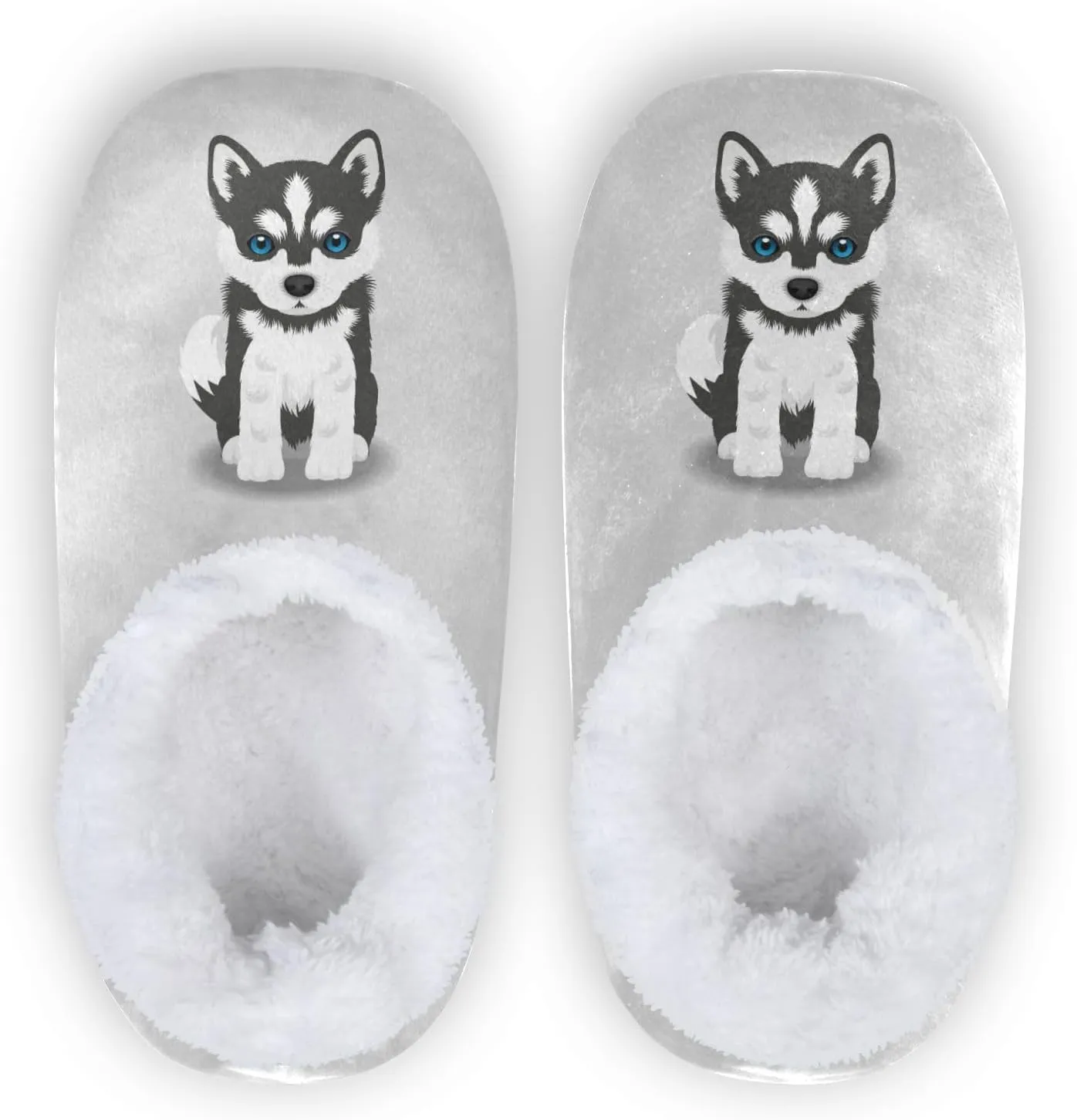 Dussdil Siberian Husky Puppy Dog Home Winter Slippers Spa Travel House Slipper Soft Memory Foam Slipper Non Slip for Women Men Hotel Bedroom Shoes Slippers M