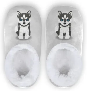Dussdil Siberian Husky Puppy Dog Home Winter Slippers Spa Travel House Slipper Soft Memory Foam Slipper Non Slip for Women Men Hotel Bedroom Shoes Slippers M