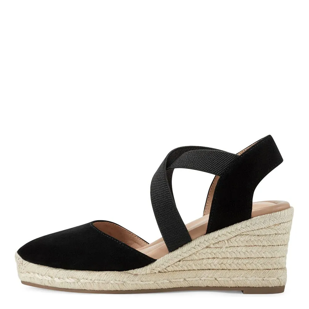 Easy Spirit Women's Meza Espadrille Wedge Sandal, Black 001, 10